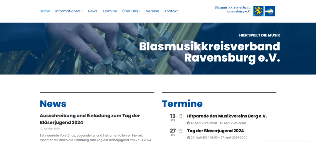 Webseite Blasmusikkreisverband Ravensburg